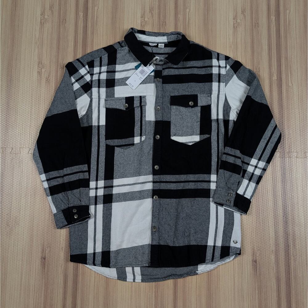 Roxy By Quicksilver Let It Go Long Sleeve Oversized Flannel Shirt SZ M NWT Black